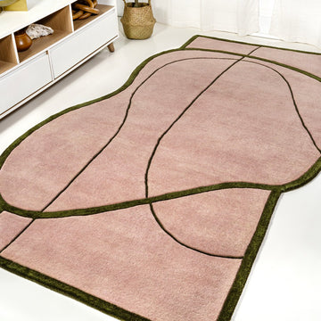 Mosaic Coastal Geometric Border Handwoven Wool Area Rug